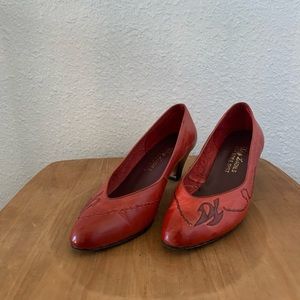 Vintage Red Wide Ocean Cowgirl Embroidered Flats